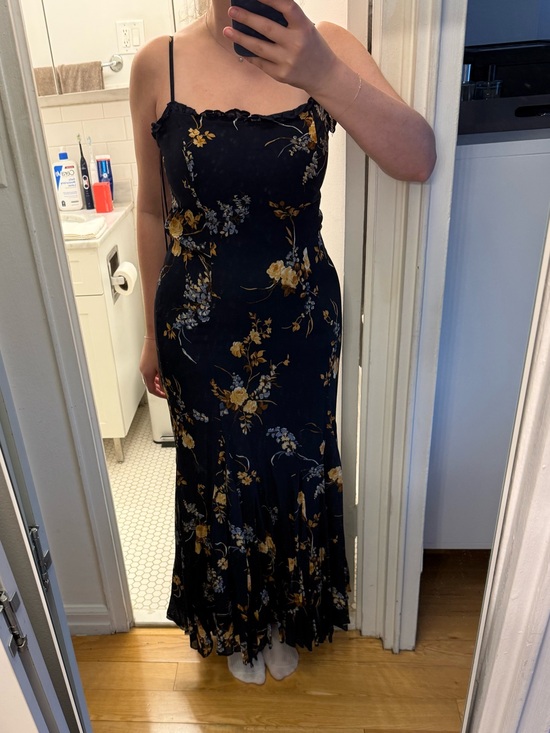 Reformation Dresses & Skirts - Reformation Black Floral Slip Maxi Dress with Mustard Accents